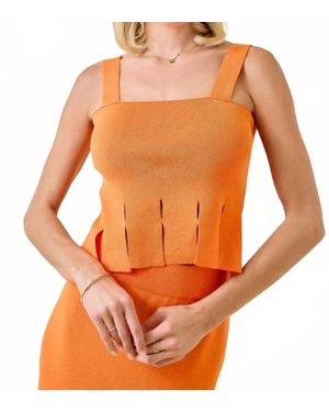 Day + Moon Sweater Cropped Fringe Hem Tank Top - Orange