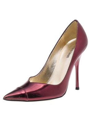 Roberto Cavalli Metallic Burgundy Leather Pointed Toe Pumps - Pink