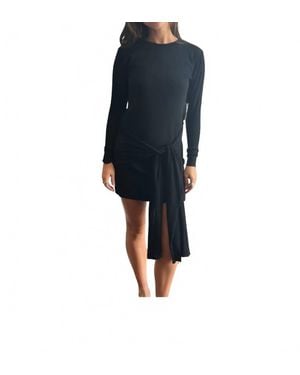 Theo the Label Nomia Sheer Sleeve Draped Front Dress - Blue