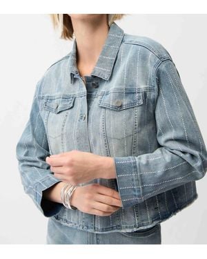 Joseph Ribkoff Embellishments Frayed Hem Jacket - Blue