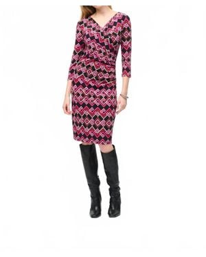 Joseph Ribkoff Geometric Faux Wrap Sheath Dress - Red