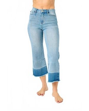 Judy Blue High Waist Released Hem Wide Crop Jeans - Blue