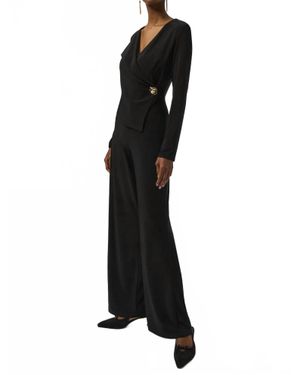 Joseph Ribkoff Faux Wrap Long Sleeves Wide Leg Jumpsuit - Black