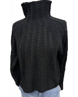 Davi & Dani Cable Knit Turtleneck Sweater Top - Black