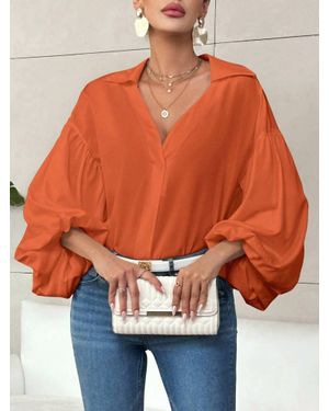 Lovesoft French Half-Open Collar Puff Sleeve Top - Orange