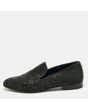 Versace Crystals And Satin Medusa Logo Smoking Slippers - Black