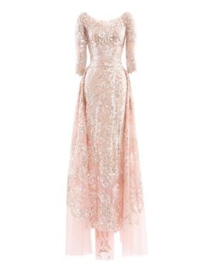 Saiid Kobeisy Embroidered Long Dress With Overskirt - Pink