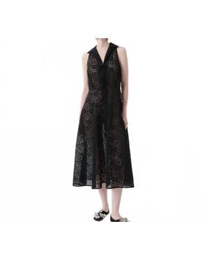 Beatrice B. Broderie Chemisier Midi Dress - Black
