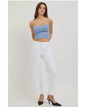 Risen Tummy Control Slouchy Cropped Cuffed Hem Jeans - White