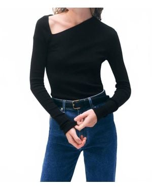 White + Warren Superfine Merino Asymmetrical Top - Black