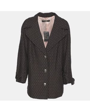 Marina Rinaldi Patterned Jacquard Knit Single Breasted Blazer - Black
