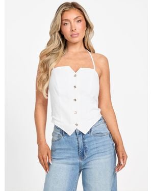 Guess Zulley Linen-Blend Halter Top - White