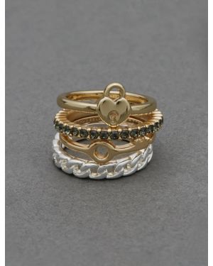 Lucky Brand Two Tone Lock Ring Stack - Gray
