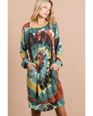 TRUEDAMES Tie Dye Print Knit Dress With Side Pocket - Blue