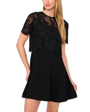 Ted Baker Crepe Mini Dress With Lace Ove - Black