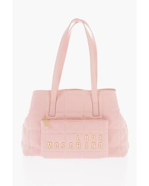 Moschino Love Quilted Faux Leather Shoulder Bag With Golden Logo - Pink