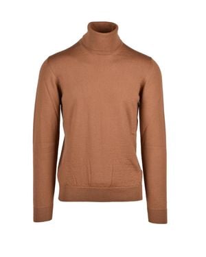 Alpha Studio Wool Cyclist Sweater With High Turtleneck And Ribbed Details - Brown