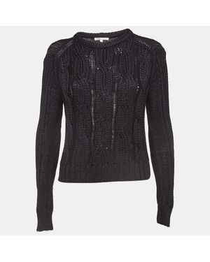 Maje Cable Knit Crew Neck Sweatshirt - Black