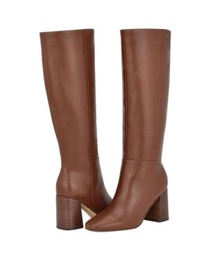 Calvin Klein Arista Boots Leather Block Heel Knee High Lion615 - Brown