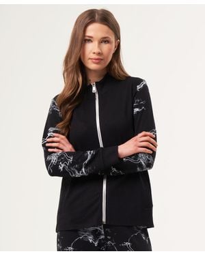 French Kyss Abstract Print Zip Up Bomber Jacket - Black