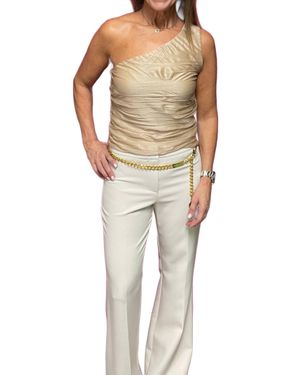 Crescent Amy One Shoulder Pleated Mesh Top - Natural