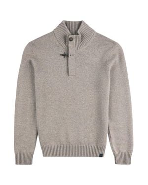 Fay Ribbed Turtleneck Sweater With Button Closure And Suede Accents - Gray