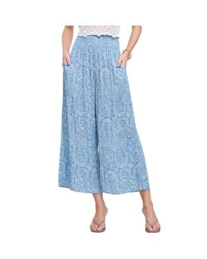 Le Miel Coastal Boho Paisley Wide Leg Pants - Blue