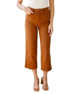 Judy Blue High Rise Control Top Wide Leg Crop Jeans - Brown