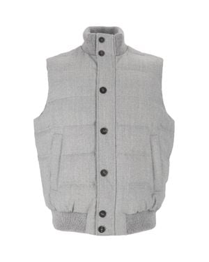 Peserico Quilted Ribbed Collar Button Outerwear - Gray