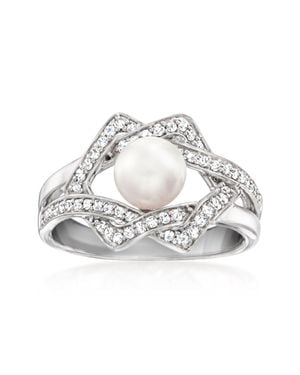 Ross-Simons 6-6.5Mm Cultured Pearl And Diamond Interlocking Ring - Metallic