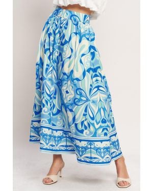 TRUEDAMES Ocean Whirl Woven Full Midi Skirt - Blue