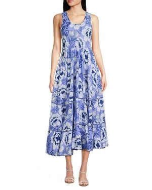 Ro's Garden Cairo Floral Cotton Maxi Dress - Blue