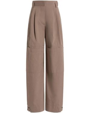 Alberta Ferretti Wide-Leg Pants With Pleated Front And Seam Accents - Brown