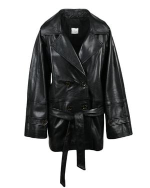 Alysi Leather Trench Coat - Black