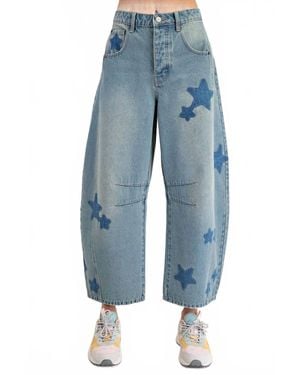 Easel Starstruck Patchwork Barrel Jeans - Blue
