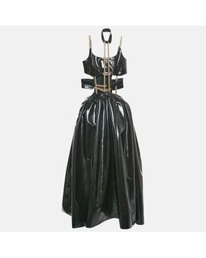 Christopher Kane Faux Leather Cut-Out Strap Detail Maxi Dress - Black