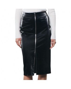 Enza Costa Satin Finish Leather Skirt - Black