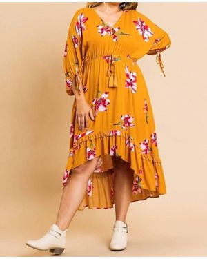Umgee Floral High Low Dress -Plus - Orange