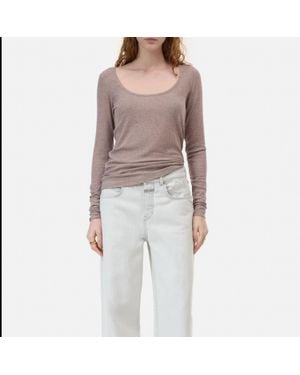 Closed Ripped Ribbed Long Sleeve Tee - Natural