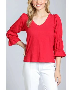 Apny V Neck Renaissance Sleeve Blouse - Red