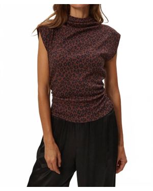 Michael Stars Amara Mock Neck Power Shoulder Top - Brown