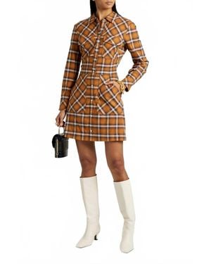 Veronica Beard Fern Checked Cotton Flannel Mini Shirt Dress - Brown