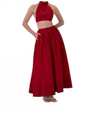 SAU LEE Hilary Halter Crop Top And Maxi Skirt Set - Red