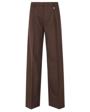Dondup Lia Virgin Wool Loose-Fit Straight-Leg Pants - Brown