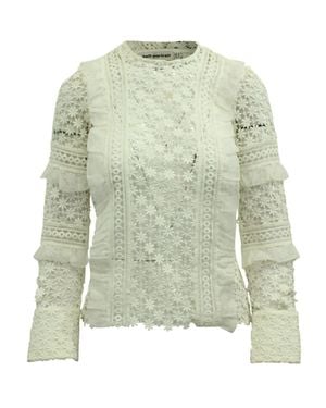 Self-Portrait Lace Long Sleeve Blouse - Green