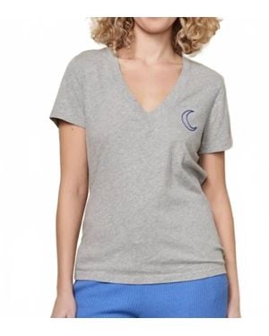 Sundry V-Neck Moon Embroidery Short Sleeve Tee - Gray