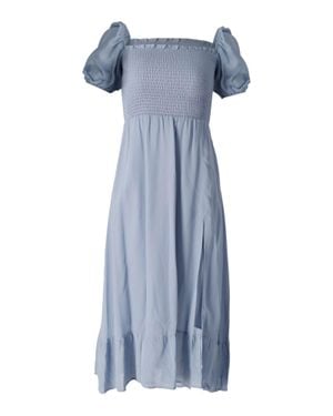 Reformation Smocked Puff Sleeve Dress - Blue