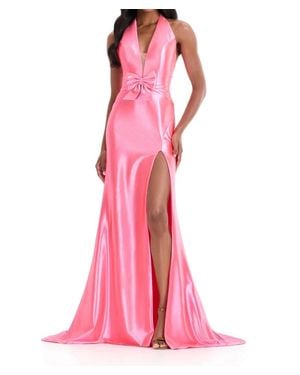 Ashley Lauren Halter Shimmer Jersey Gown - Pink