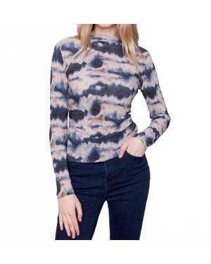Charlie b Printed Ruched Mock Neck Top - Blue