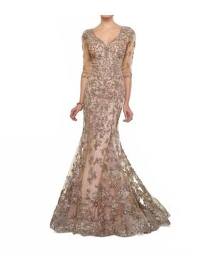 Ivonne D Embroidered Mermaid Gown - Brown